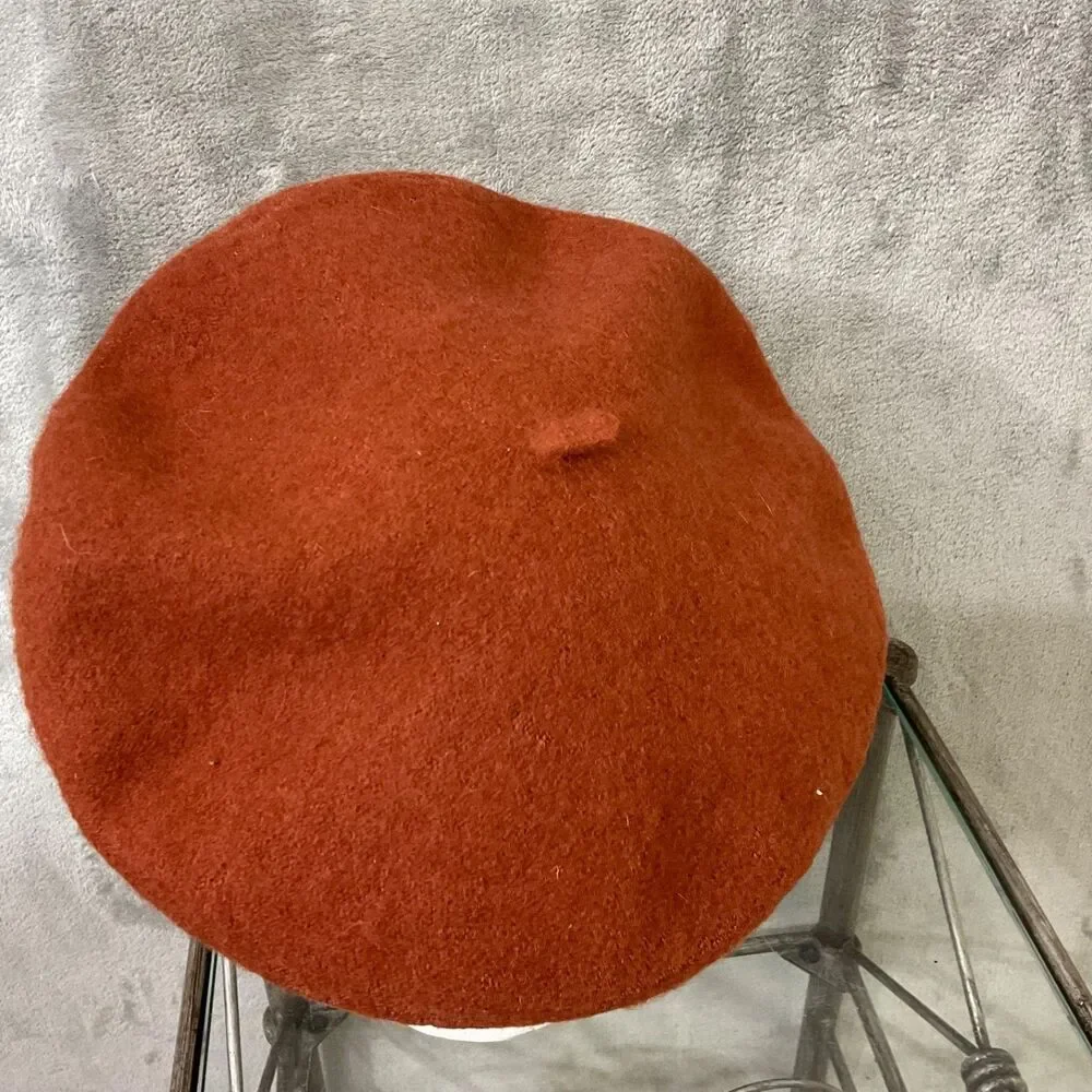 Wool Beret Hat Classic French Parisian Artist Style Felt Winter Cap OSFM Rust